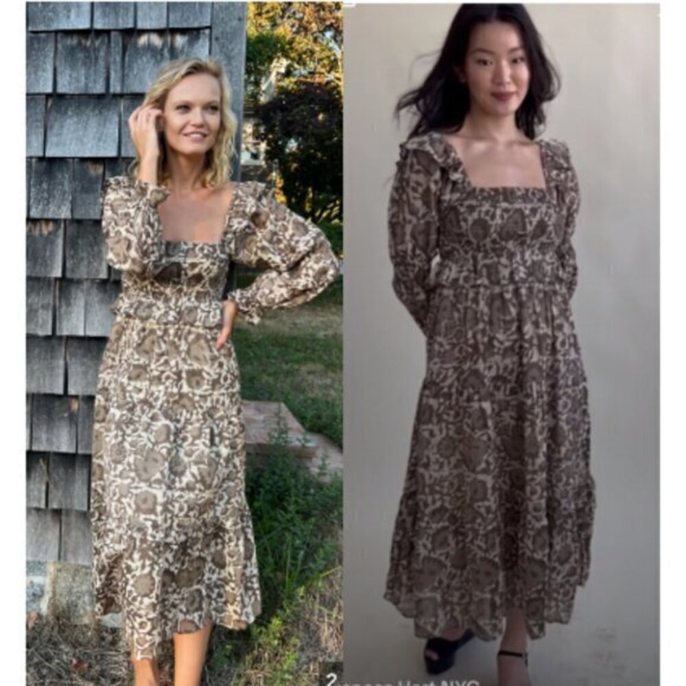 Frances Hart Dress Maxine Smocked Midi in Brown Floral